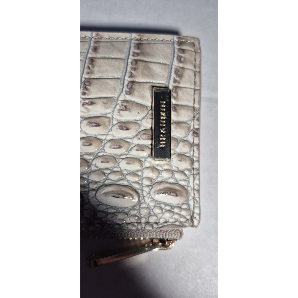 Brahmin Melbourne Credit Card Wallet Slim Zip Case Leather Cream Grey Neutral - Picture 5 of 13